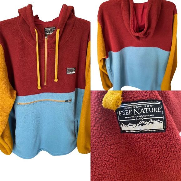 Free Nature | Shirts | Free Nature Polar Fleece Quarter Zip Mens Anorak  Hoodie Large Color Block | Poshmark